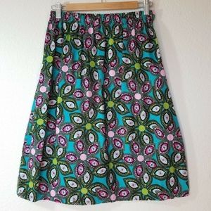Handmade by Ida Blue Green Pink Funky Flower Boho Corduroy Skirt Size S